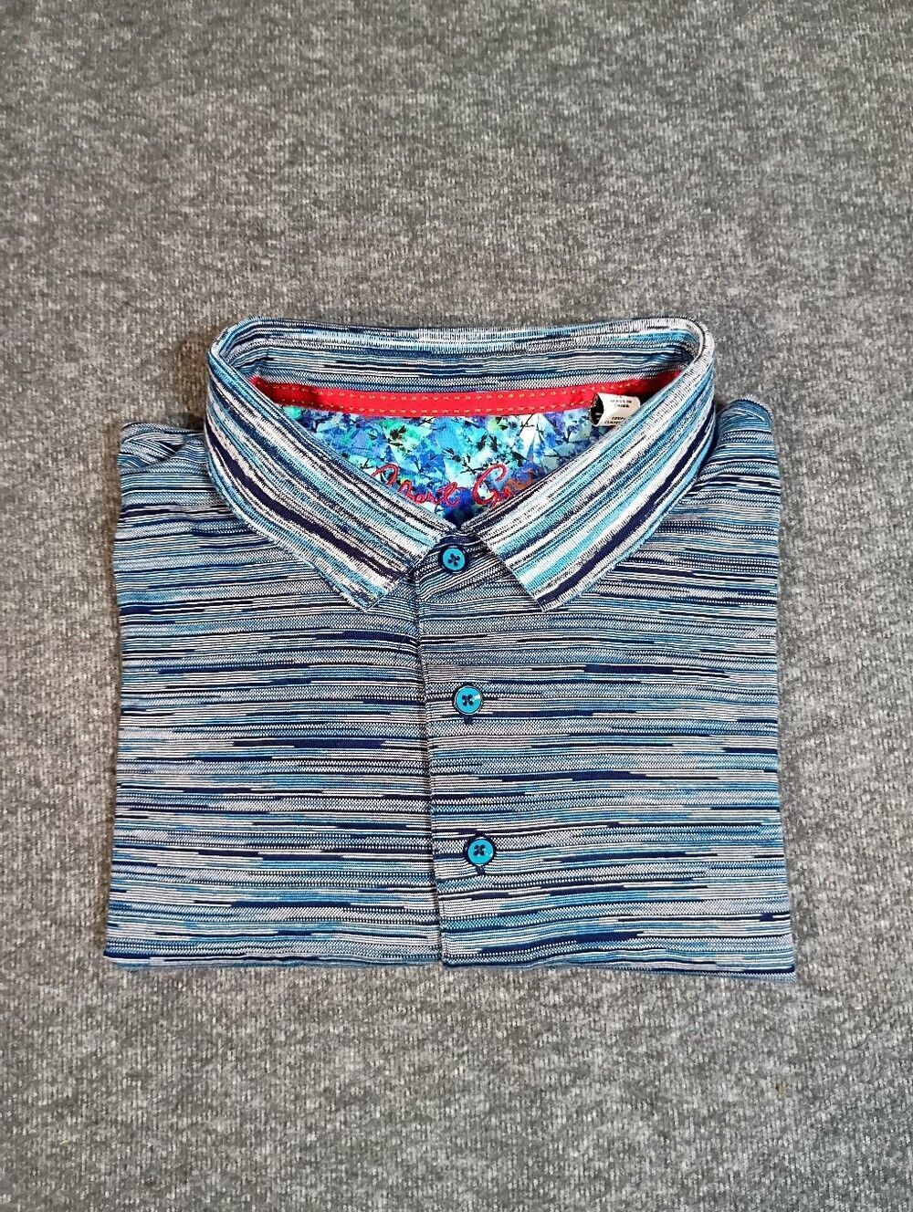 Robert Graham Space Dye Stripe Polo Shirt Mens Small Blue Multicolor Luxury.